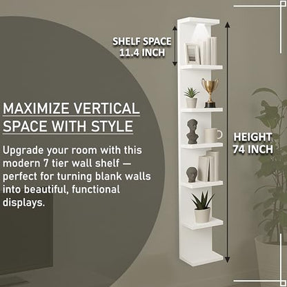 Wall shelf unit, 11 3/4x74 3/4,Use fixing devices suitable for the walls in your home. (White with LED Light) - color: White With Led Light