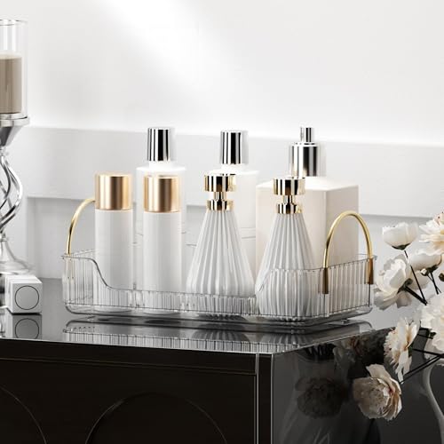 YCIA&DONE Bathroom Organizer Countertop, Makeup Storage, Skincare Cosmetic Tray Shelf, Perfume Holder Rack for Vanity Counter, Large Capacity, Easy to Install, Clean, 1 Tier, Clear White - color: Clear White, size: 11.8" x 6.7" x 4.7"