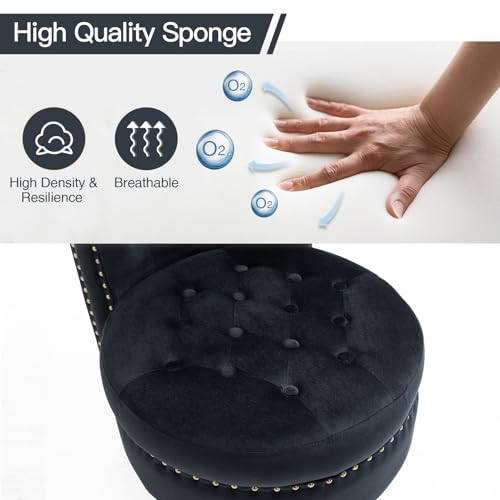 AVAWING High Back Velvet Tufted Throne Chairs with Storage Set of 2, Black | Tufted Nailhead Design; Hidden Storage; Soft Velvet; Sturdy Wood Legs 330Lbs; High Density Foam; Ergonomic Back - color: Black