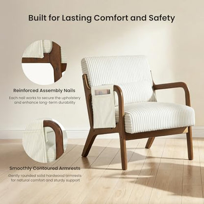 DUMOS Accent Chairs Set of 2, 17'' Seat Height Armchair with Side Pocket | Upholstered Small Side Chair with Lumbar Pillow and Wood Frame for Living Room, Bedroom, Reading Nook, Easy Assembly, Beige - color: Beige, size: 2 PC