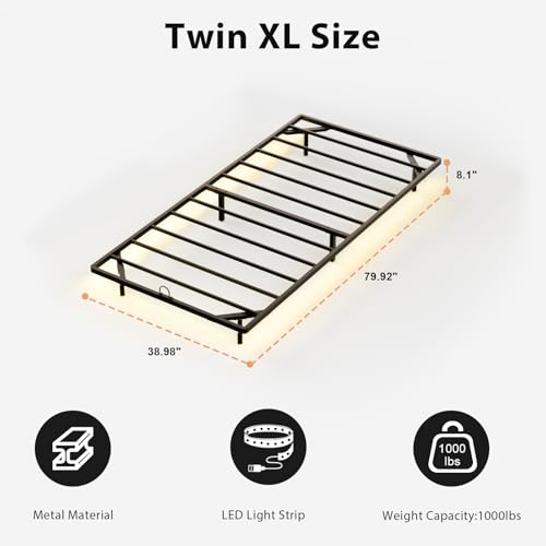 Twin XL Floating Bed Frame with Smart LED Lights, Metal Platform Bed | Modern Metal Platform Floating Bed Twin XL - Heavy Duty Easy Assembly, No Box Spring Needed and Noise Free - size: Twin XL