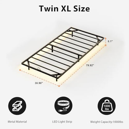 Twin XL Floating Bed Frame with Smart LED Lights, Metal Platform Bed | Modern Metal Platform Floating Bed Twin XL - Heavy Duty Easy Assembly, No Box Spring Needed and Noise Free - size: Twin XL