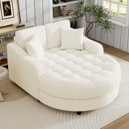 55" Modern 2-Seater Chaise Lounge Sofa Bed - Chenille Upholstered Loveseat Couch with Tufted Seat & Detachable Pillows, Space-Saving Sleeper Sofa (Beige) - color: Beige