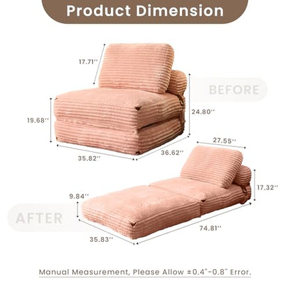 ovios Folding Sofa Bed, Foldable Sleeper Chair Floor Futon, Comfy Portable Convertible Fold Out Lounge Chairs for Living Room Bedroom, Pink - color: Pink