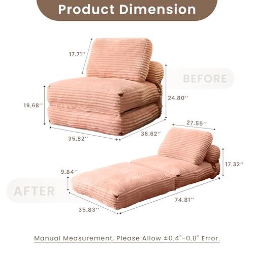 ovios Folding Sofa Bed, Foldable Sleeper Chair Floor Futon, Comfy Portable Convertible Fold Out Lounge Chairs for Living Room Bedroom, Pink - color: Pink