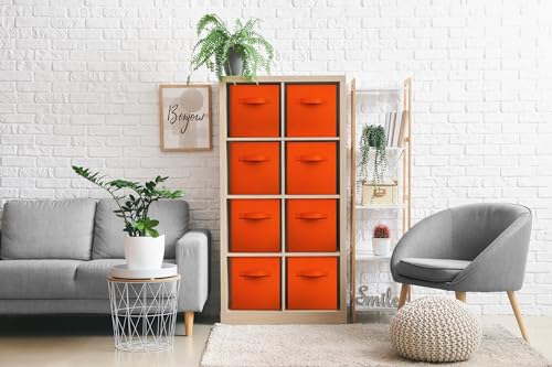 Sorbus Fabric Storage Cubes - 8 Foldable Storage Bins for Organizing Pantry, Cubbies, Toy Box - Clothes Storage & Closet Organizer - 11 Inch Collapsible Cube Baskets for Shelves with Handle - color: Orange 8 Pack, size: 11 Inch