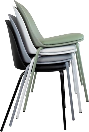 2xhome Set of 6 Modern Stackable Armless Dining Chairs, Plastic Shell Seat with Upholstered PU Leather Cushion Padded Seat Metal Legs for Home Kitchen Patio Cafe (Green) - color: Green, size: Padded Seat