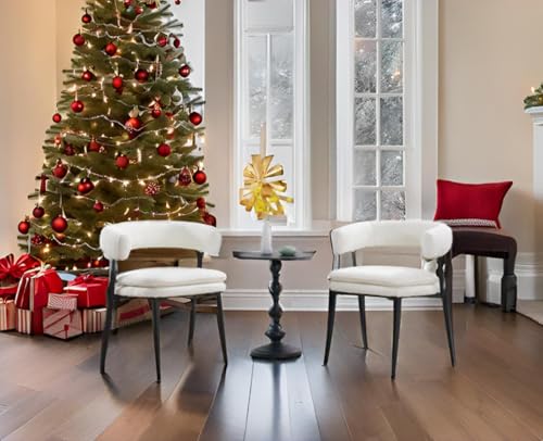 ROCITY White Dining Chairs Set of 2, Upholstered Kitchen Chairs | Curved Barrel Back, Chenille Fabric, Ideal for Dining Room - color: White, size: 2PCS