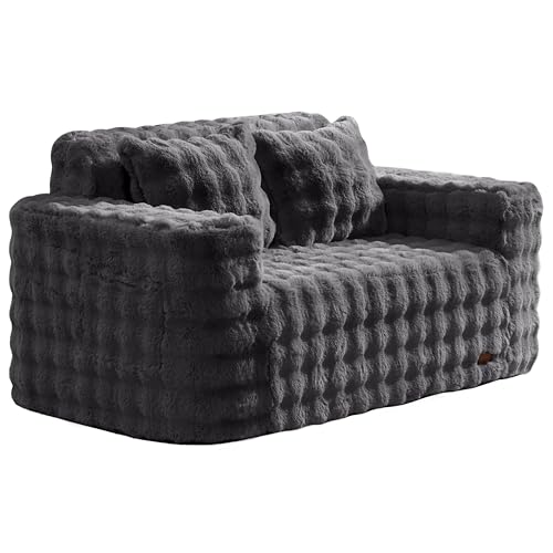 ZurNesfure Sofa Couch Loveseat Boneless Sofa with Pillow Darkgrey,Loveseat | No Assembly Need, Modern Couch with deep seat and Washable Cover Cloud Sofa for Living Room Bedroom Apartment - color: Bubble Darkgrey, size: Loveseat