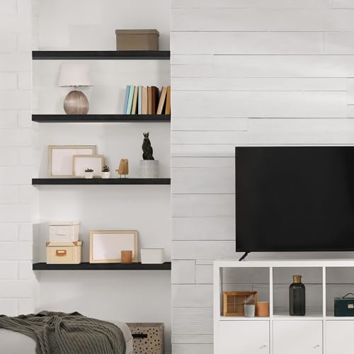 Sorbus 16" Solid Wood Floating Shelves - Set of 2 Black Wall Mounted Kitchen Shelves - Durable Pine Wood - color: Black, size: 16"