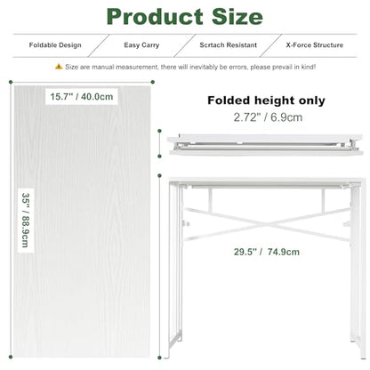 Lutown-Teen Small Folding Desk 35 inch, White | No Assembly Required Narrow Office Desk, Writing Gaming Computer Camping Table for Small Spaces - color: White, size: 35 Inch