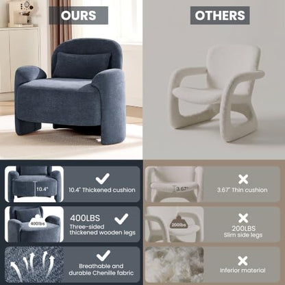 Accent Chair for Living Room, Modern Chenille Fabric Lounge Reading Sofa Chair with Lumbar Pillow, Upholstered Arm Chairs for Bedroom, Office, Blue - color: Blue