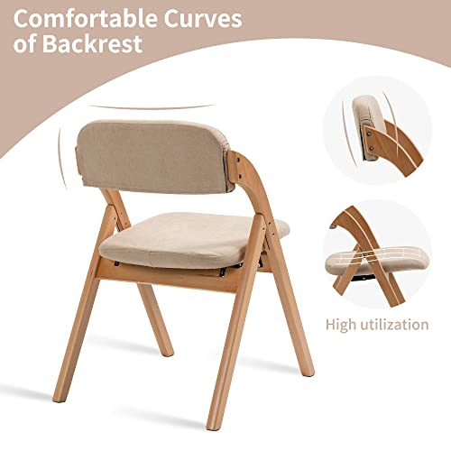 Folding Chairs with Cushion Padded Foldable Chiars 4 Pack | Wooden Dining Fold Seat with Removable Cover Extra Chair for Guests Kitchen Office Wedding Party Picnic, Khaki - color: Khaki, size: 4PCS