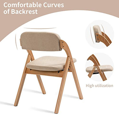Folding Chairs with Cushion Padded Foldable Chiars 4 Pack | Wooden Dining Fold Seat with Removable Cover Extra Chair for Guests Kitchen Office Wedding Party Picnic, Khaki - color: Khaki, size: 4PCS