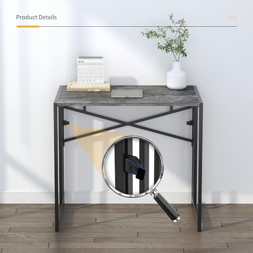 Lutown-Teen Small Folding Computer Desk 32 inch, Grey | Writing Gaming Computer Desk for Small Spaces, No Assembly Required Office Desk - color: Grey, size: 32 Inch