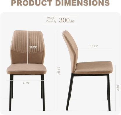 PU Leather Dining Chairs Set of 2, Mid-Century Modern Beige Leather Kitchen Chairs, Armless Dining Room Chairs with Black Metal Legs for Dining Room, Living Room - color: Beige, size: 2 Chairs
