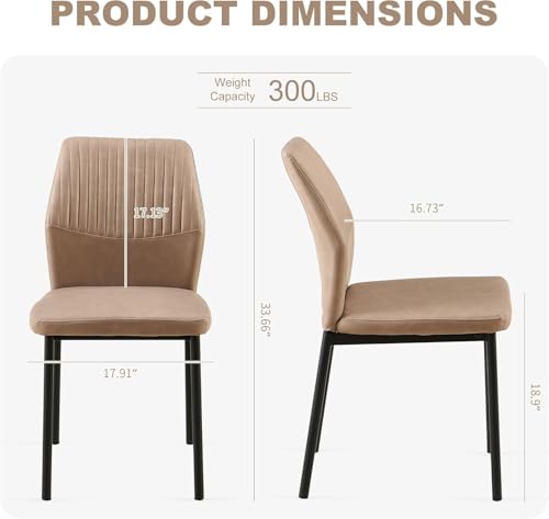 PU Leather Dining Chairs Set of 2, Mid-Century Modern Beige Leather Kitchen Chairs, Armless Dining Room Chairs with Black Metal Legs for Dining Room, Living Room - color: Beige, size: 2 Chairs