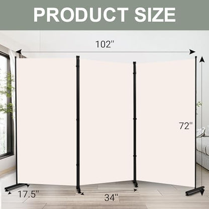 Room Divider 3 Panel Folding Privacy Screen, Round Pad Design Wall Divider | 71''Hx102''W, UV Protection Fabric, Wobble-free Metal Frame, Large 3 Panel Partition Room Dividers, Indoor Window Blackout - color: Beige