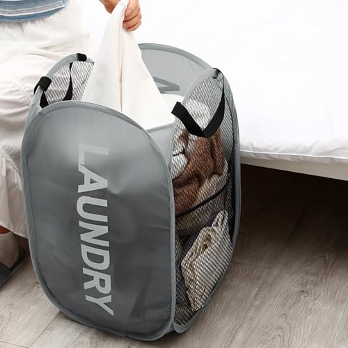 Pack of 2 Pop Up Laundry Hamper, Collapsible Laundry Baskets Dirty Clothes Hampers, Sapce Saving for Apartments, Bedroom, Laundry Room, Gray - color: Grey - 2Pack