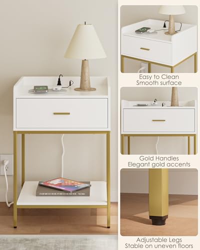 Masupu Nightstand with Charging Station, 3-Tier Modern Bedside Night Stand with Storage Drawer and Shelf, Large End Side Table for Bedroom, Living Room,White - color: Extra Large White-outlet