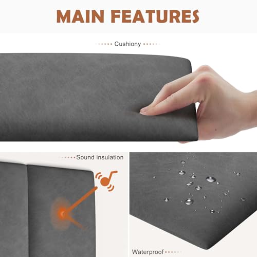 IFNOW Wall Mounted Headboard, Peel and Stick Panels, Dark Grey, Queen | Upholstered 3D Soundproof Acoustic Panels, Reusable and Removable, Padded Leather Bed Headboard, 6 Panels, 9.84" x 23.62" - color: Leather-dark Grey, size: Twin