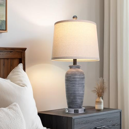 CINSARY 25" Retro Distressed Black Farmhouse Jar Table Lamps Set of 2, 3 Way Touch Control Rustic Bedside Lamps with USB A+C Ports & AC Outlet, Pot Nightstand Lamps for Bedroom Living Room - color: Distressed Black