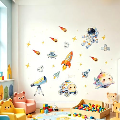 Space Wall Decals Peel and Stick Astronaut Kids Room Wall Decor - color: Aviation Theme