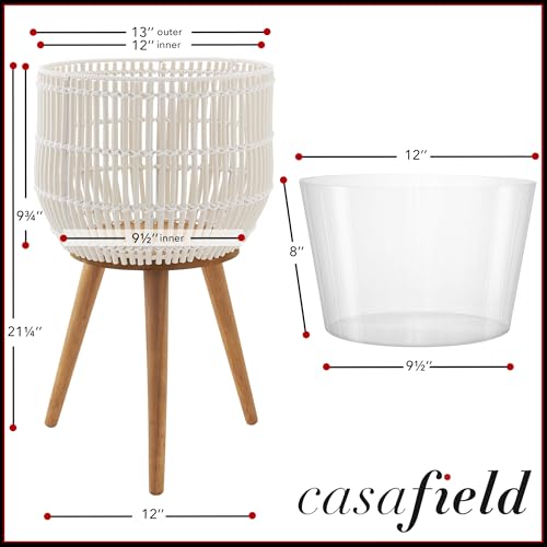 Casafield Indoor Planter with Stand, White Floor Planter with Wood Legs, Large Plant Pot Cover with Liner for Houseplants, Flower Pots and Trees - color: White With Natural Legs