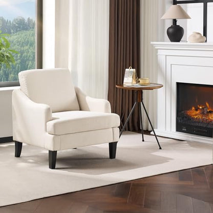 VINGLI Linen Fabric Accent Chair Beige, Modern Upholstered Armchair, Comfy Sofa Chair Living Room Bedroom Furniture for Apartment - color: Beige