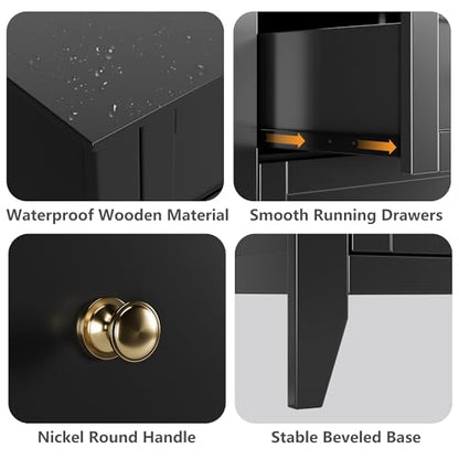 IDEALHOUSE 5 Chest of Drawer Dresser, Modern Wood Organizer Dresser Storage Cabinet with Drawers for Bedroom, Living Room, Entryway, Black | Simply 5 Drawer Dresser for Hallway Entryway, 15.8"D x 31.5"W x 42.5"H, Lacquered Storage Organizer for Living Roo
