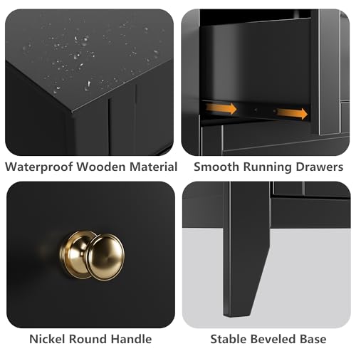 IDEALHOUSE 5 Chest of Drawer Dresser, Modern Wood Organizer Dresser Storage Cabinet with Drawers for Bedroom, Living Room, Entryway, Black | Simply 5 Drawer Dresser for Hallway Entryway, 15.8"D x 31.5"W x 42.5"H, Lacquered Storage Organizer for Living Roo