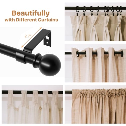 Black Curtain Rods for Windows 66 to 120, Adjustable Length, Heavy Duty Steel Rod, Wall Mounted, 120 Inch - color: Black, size: 66 to 120 inch