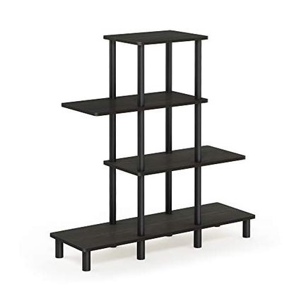 Furinno Turn-N-Tube 4-Tier Design Display Rack, Espresso/Black | Book Shelf, Accent Display Shelf, Open Shelves, Round Tubes, for Organization and Storage, Living Room, Garage, Home Office - color: Espresso/Black, style: 4-Tiers, Ladder