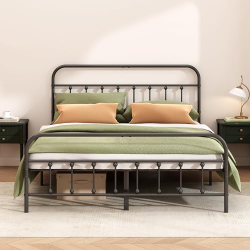 Kujielan Metal Bed Frame Full Size,Easy to Assemble,Black | Structurally Stable, Heavy Duty Steel Slat Supported, No Box Spring Needed, Easy Removal and Transport - size: Full