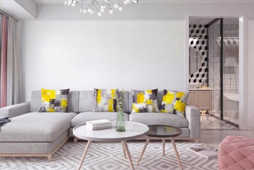 Yellow Grey Abstract Throw Pillow Covers 18x18 Set of 4 | Mustard Yellow & Grey Modern‑Art Cushion Cases, neutral aesthetic pillowcases for sofa, bedroom & chair. - color: Yellow and Grey, size: 18" x 18" (Pack of 4)