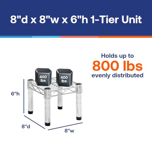 Shelving Inc. 8" d x 8" w Chrome Wire Shelving with 1 Tier Shelf, Weight Capacity 800lbs Per Shelf - size: 8" d x 8" w x 6" h
