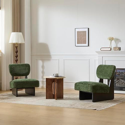 GDFStudio Upholstered Armless Accent Chairs Set of 2 Modern Side Chair Minimalist Leisure Chair with Backrest for Living Room Bedroom Reading Room, Green Cushioned Seat & Black Base - color: Green Cushioned Seat & Black Base
