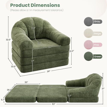 Yaheetech 93" Folding Sofa Bed Convertible Sofa Chenille, Green | Foldable Sofa Bed Convertible Chair Sleeper Chenille Couch with Handle, U-Shape Support for Living Room, Bedroom, Apartment - color: Green