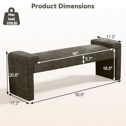 Upholstered Entryway Bench, 58.7" Modern Bedroom Bench, Brown | Sherpa Fleece, Curved Armrests, Solid Wood Frame, End of Bed, Bedroom, Living Room, Hallway - color: Brown-sherpa, size: 58.7"