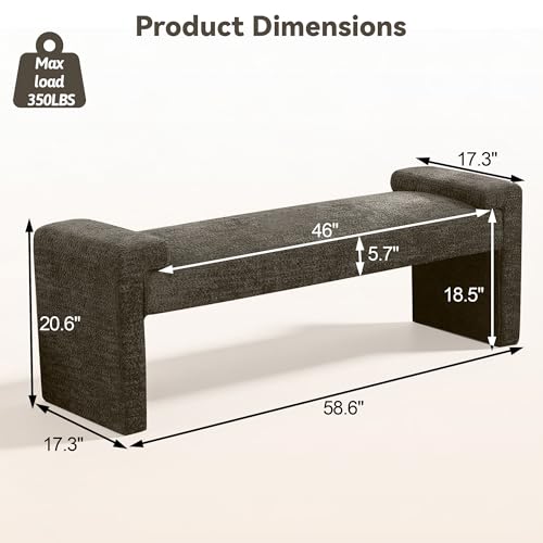 Upholstered Entryway Bench, 58.7" Modern Bedroom Bench, Brown | Sherpa Fleece, Curved Armrests, Solid Wood Frame, End of Bed, Bedroom, Living Room, Hallway - color: Brown-sherpa, size: 58.7"