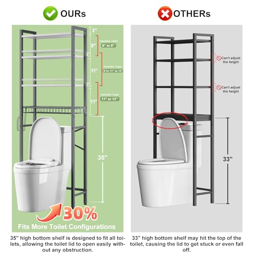 Kalrin Over-The-Toilet Storage Rack, 4-Tier Bathroom Organizer Shelf Over Toilet with Adjustable Shelf and Basket, Freestanding Space Saver Bathroom Shelves Above Toilet for Room (Gray- White) - color: Gray- White