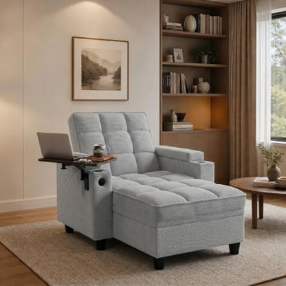 Convertible Sleeper Chair, Pull Out Sofa Bed with Adjustable Backrest & Hidden Storage Armrest, Single Sofa Recliner with USB Charging Port & Cup Holders for Living Room, Bedroom, Gray - color: C-gray-w6