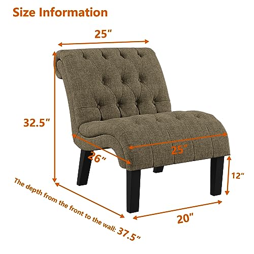 Accent Chairs Set of 2 Modern Armless Living Room Bedroom Side Chairs Button Tufted Upholstered Leisure Chair with Wood Legs - color: Khaki, size: 2 Chairs