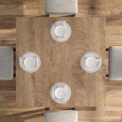 GarveeHome Square Dining Room Table for 4-6 People, Heavy Duty 350Lbs Kitchen Table with 2-Tier Storage, Waterproof Wooden Dinner Table with Sturdy Triangle Legs, Annual Ring Texture. - color: New Wood