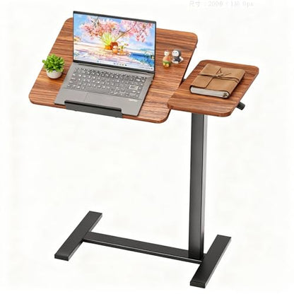 Simple Deluxe Standing Rolling Desk with Hidden Casters, Height Adjustable Pneumatic Mobile Laptop Desk, Tilting Bedside Table for Laptop, Overbed Bedside Table Hospital Home Use, Brown - color: Brown, style: Tiltable