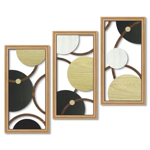 Putuo Decor Modern Geometric Cut-Out Wall Art Set of 3, Black Gold Circle Wall Panels for Living Room Bedroom Office, 3D Layered Abstract Metal Look Wall Decor - color: Powder Blue Baby