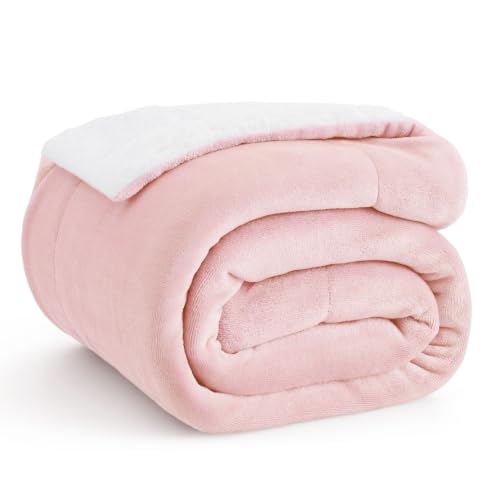 Bedsure GentleSoft Sherpa Fleece Throw Blanket for Couch, Non-Heated, Thick and Warm Throw Gifts for Women and Girls, Soft Fuzzy Plush Kids Blanket for Spring, Room Home Decor, Pink, 50x60 Inches - color: 07 - Pink, size: Throw (50" X 60")