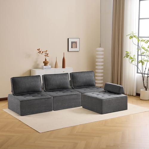 Modular Linen-Frame Sofa: Versatile Sectional for Small Apartments, Mix-and-Match Design (Dark Grey) - color: Dark Gray