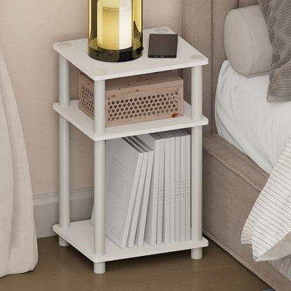 Furinno Just Turn-N-Tube Open Storage Nightstand, 1 Pack, 3-Tier, White/White - color: White/White, size: 1-Pack