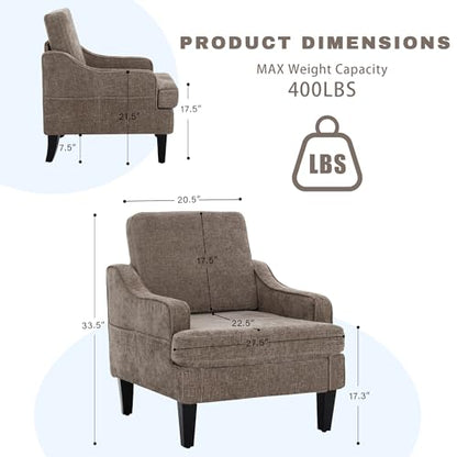 Accent Chair for Living Room,Mid-Century Arm Chair Chenille Fabric Living Room Chairs,Upholstered Reading Chair for Bedroom,Single Sofa Chair with Wood Legs for Apartment (Brown) - color: Brown
